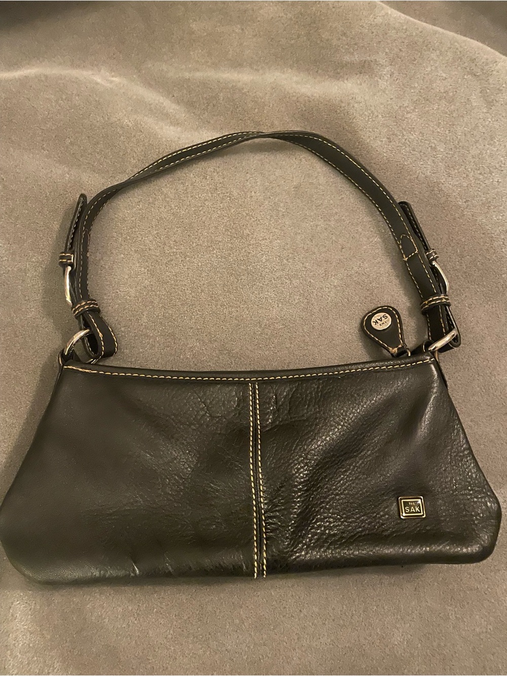 The Sak Black Leather Shoulder Bag with Contrast Stitching